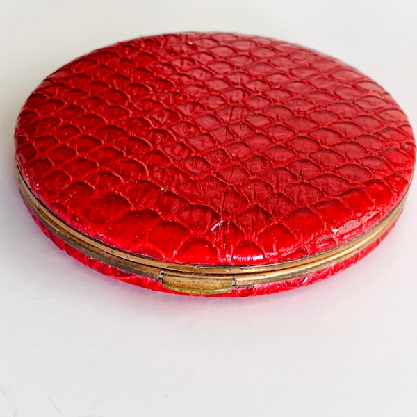 Vintage Red Faux Crocodile Compact