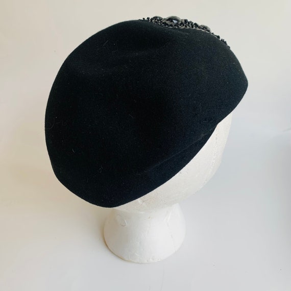 Vintage Fashion Hat with Black Jet Beaded Details - image 9