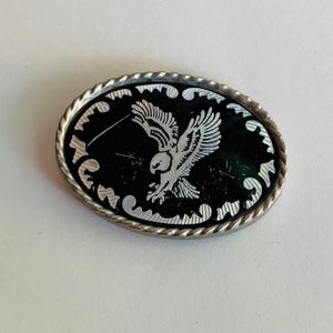 Vintage Metal Belt Buckle, Eagle, Black and Silver