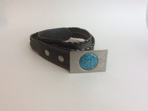 Vintage Western Belt, Silver and Turquoise, Leather, Woven  display picture 3