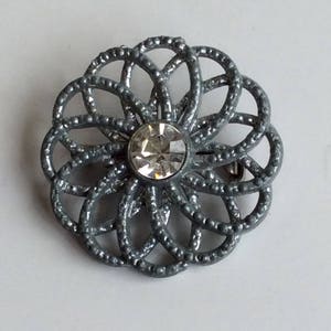 Vintage Silver Metal with Rhinestone Brooch