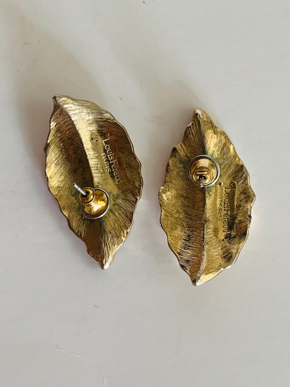 Vintage Louis Feraud Paris gold tone Pierced Earrings Leaves