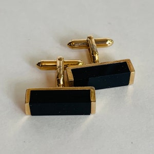 Vintage Gold SWANK Black Rectangular Geometrical Bullet Back Cufflinks