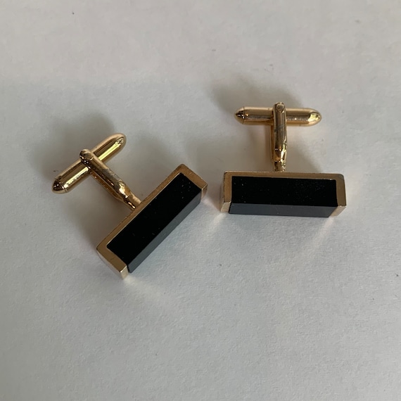 Vintage Gold SWANK Black Rectangular Geometrical … - image 8