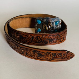 Vintage Leather Western Belt with Buckle image 8