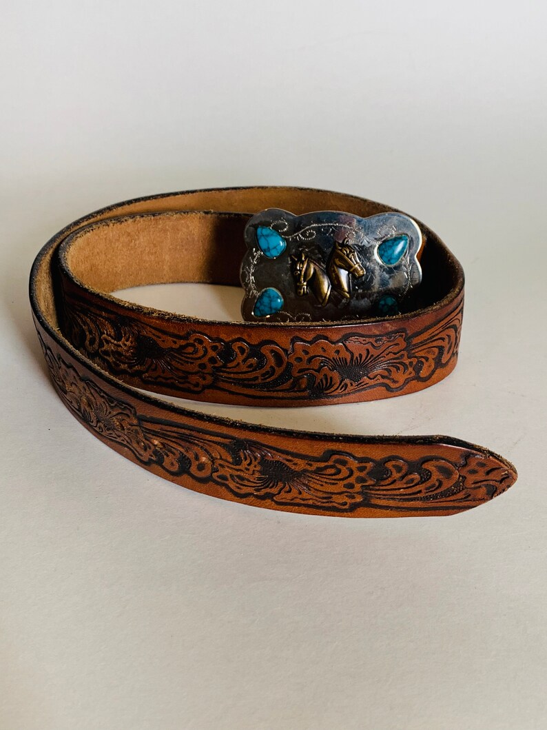 Vintage Leather Western Belt with Buckle image 8