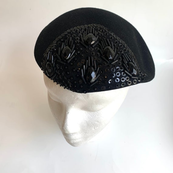 Vintage Fashion Hat with Black Jet Beaded Details - image 6