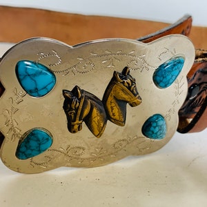 Vintage Leather Western Belt with Buckle image 4