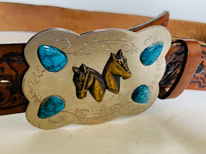 Vintage Leather Western Belt with Buckle image 4