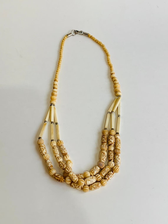 Vintage Faux Bone Beaded Necklace - image 1