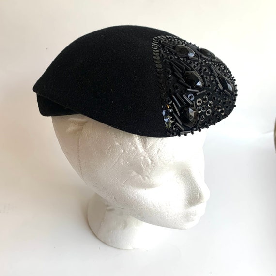 Vintage Fashion Hat with Black Jet Beaded Details - image 1