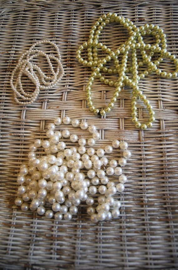 Vintage Trio of Faux Pearl Necklaces, Beaded Neck… - image 1