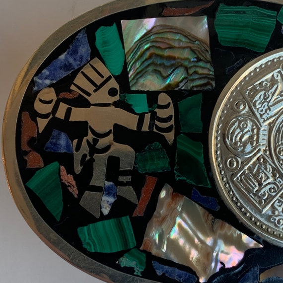 Vintage Sterling Hechoen Mexico Belt Buckle Aztec… - image 3