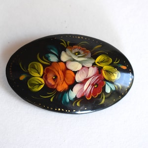 Vintage Hand Painted Russian Lacquer Brooch