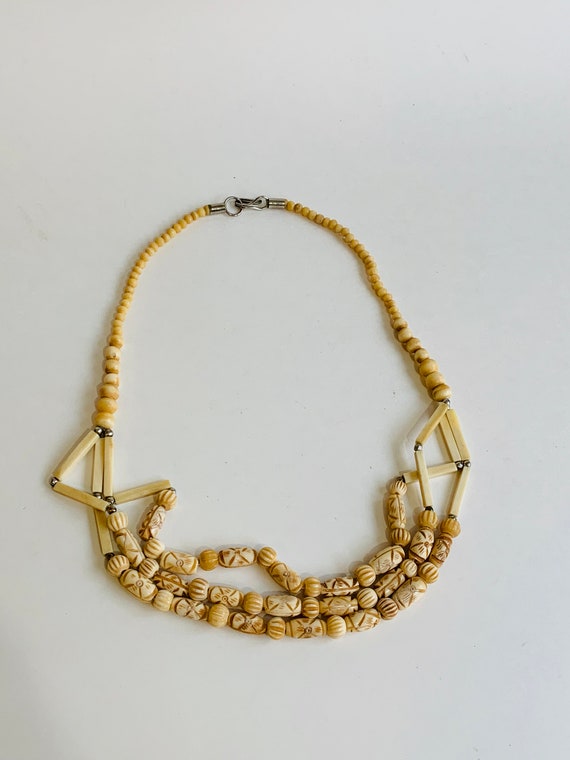 Vintage Faux Bone Beaded Necklace - image 6