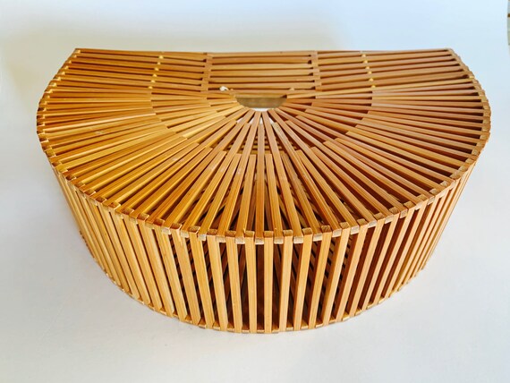 Vintage Bamboo Slat Half Circle Iconic Mid Centur… - image 2