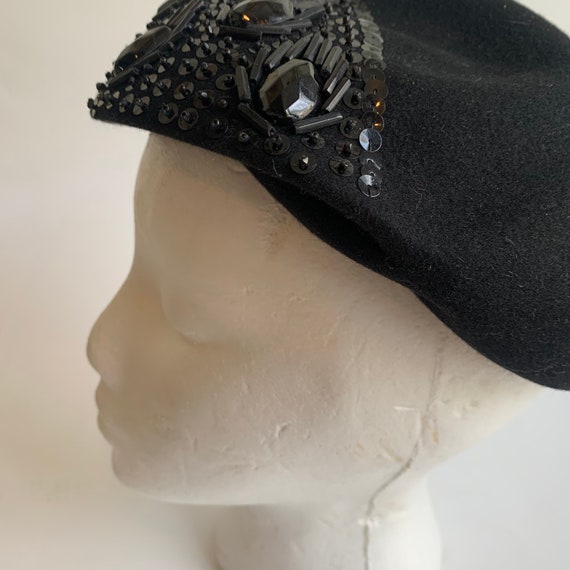 Vintage Fashion Hat with Black Jet Beaded Details - image 4