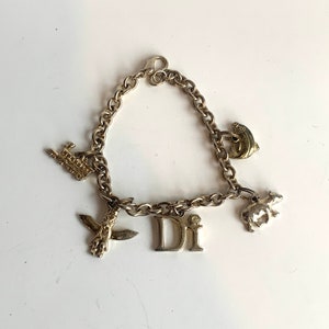 Vintage Charm Bracelet, Gold Metal, Dangle Charms