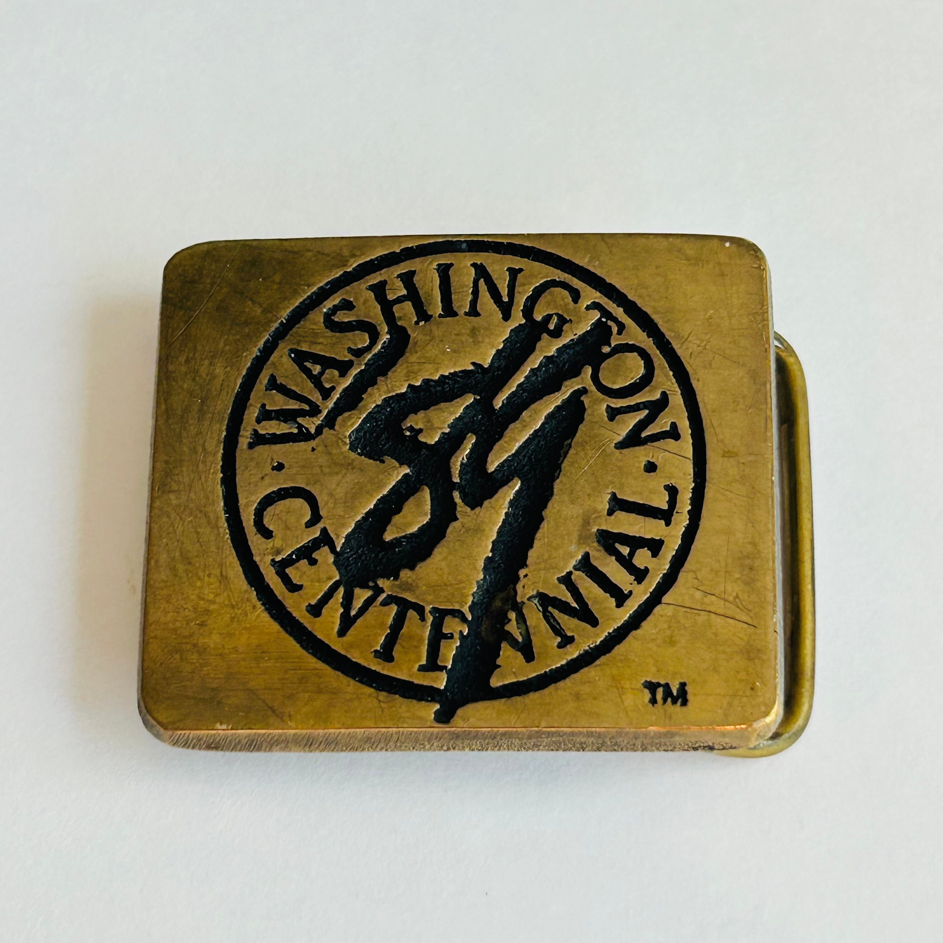 Washington State Centennial 100 Years Rainbow Medals Solid Bronze Belt Buckle Vintage Rainbow Metals Bronze Belt Buckle Northwest Coast  main image 3