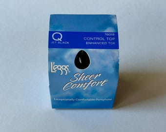 Vintage L'eggs Sheer Comfort Jet Black Queen Control Top Nylons
