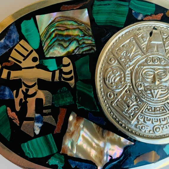 Vintage Sterling Hechoen Mexico Belt Buckle Aztec… - image 8