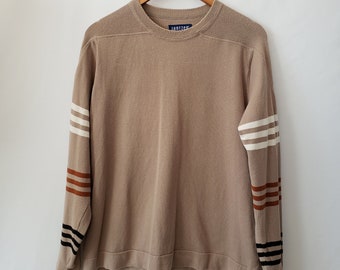 Jantzen Mens Vintage Pullover Sweater Size Large Crew Neck Striped Cotton Long Sleeve Beige