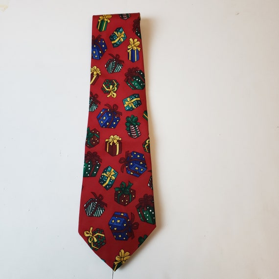 John Henry Mens Vintage Tie Silk Red Christmas Pr… - image 3