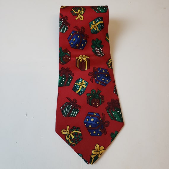 John Henry Mens Vintage Tie Silk Red Christmas Pr… - image 2