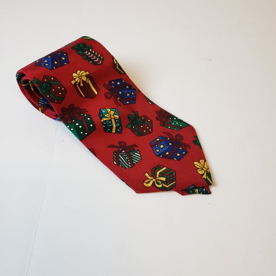 John Henry Mens Vintage Tie Silk Red Christmas Presen… - Gem