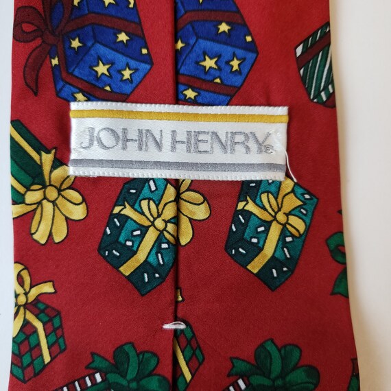 John Henry Mens Vintage Tie Silk Red Christmas Pr… - image 5