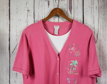 Koret Francisca Vintage Twin Set Womens Size Large Floral Short Sleeve Pink