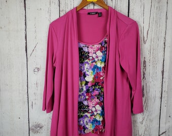 Elementz Vintage Tunic Top Womens Size Medium 3/4 Sleeve Floral Pink