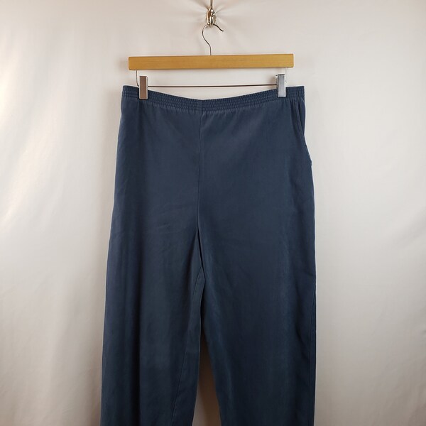 Teddi Vintage Casual Pants Pull On Womens Sz 12 Stretch Waistband Flat Front Blue