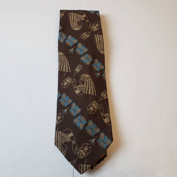 Mens Vintage 1980s Classic Tie Egyptian Theme Bro… - image 2