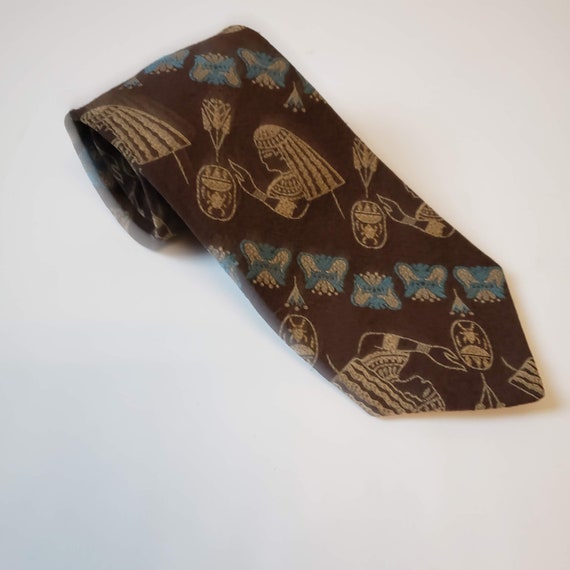 Mens Vintage 1980s Classic Tie Egyptian Theme Bro… - image 1