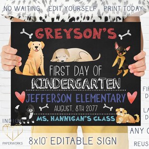 Printable Puppy Dog First Day Of School Chalkboard Sign, Reusable Last Day Of School Photo Prop, Personalized 8x10 1st Day Of Preschool Sign