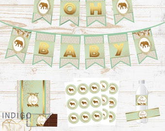 Items Similar To Mint Green And Gold Safari Baby Shower Water