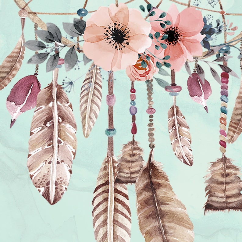 Boho Bridal Shower Instant Download Bohemian Sign Decoration Blush Pink and Mint Baby Shower Poster Printable Dream Catcher Welcome Sign