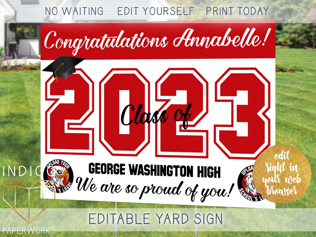 Printable 2025 Graduation Lawn Sign, Custom Cardinal Red and White Grad ...