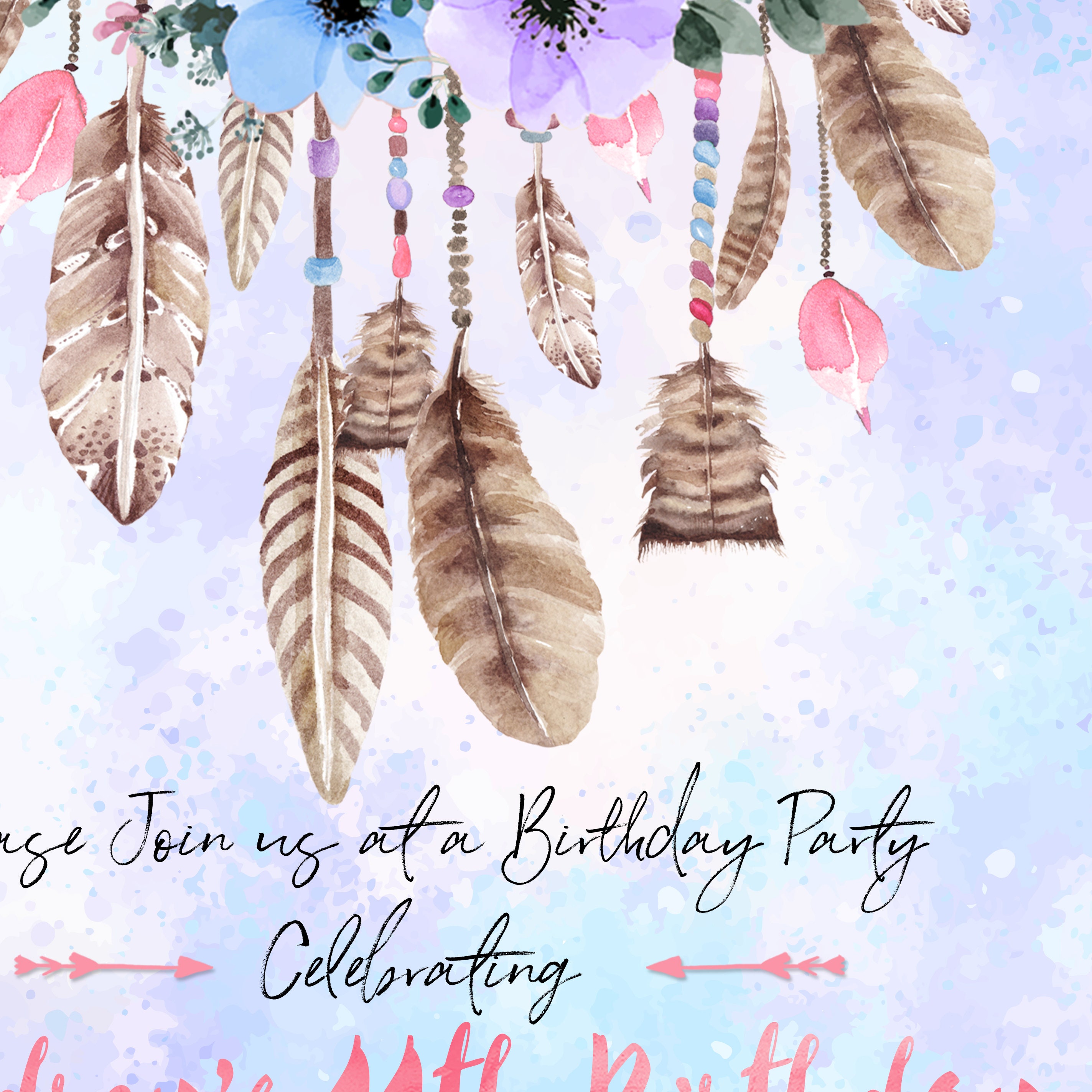 Printable Boho Dream Catcher Invitation Watercolor Girl's | Etsy
