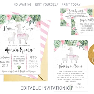 Kit d'Invitation pour baby shower lama maman succulentes, ensemble d'invitation du sud-ouest de la fille, suite d'invitation de baby shower personnalisée imprimable