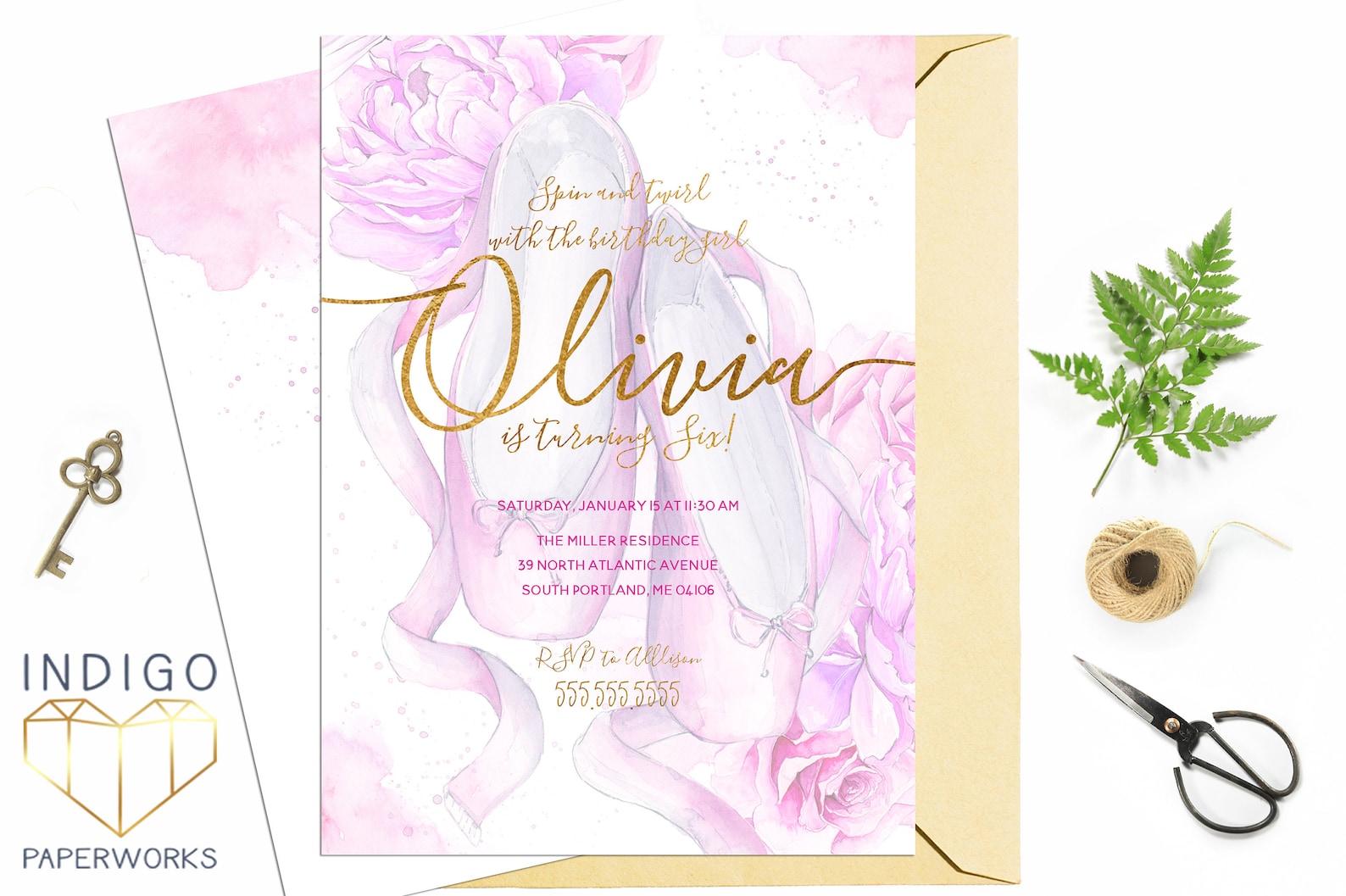 pink and gold ballet shoes invitation, recital, ballerina birthday, dance birthday, ballet party, pink and gold, toe shoes, digi