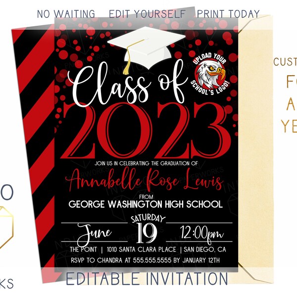 Graduation Invitation Template 2023 Red and Black Etsy