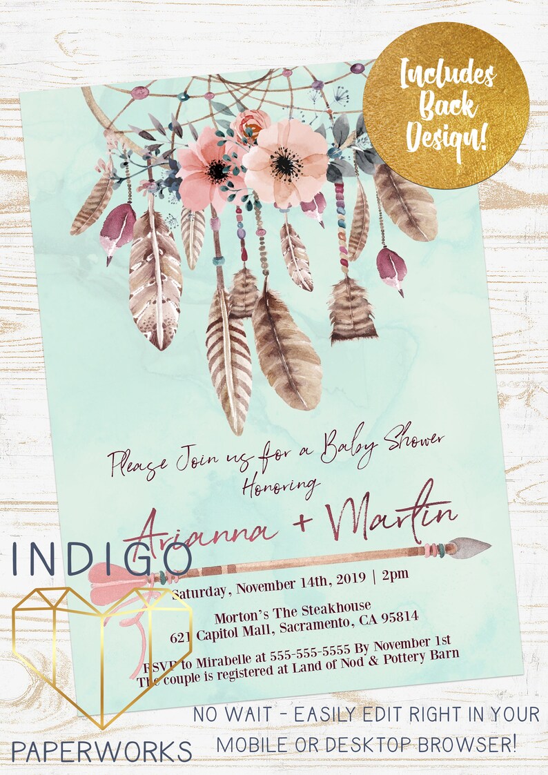 Printable Dream Catcher Baby Shower Invitation Kit Aqua and Etsy