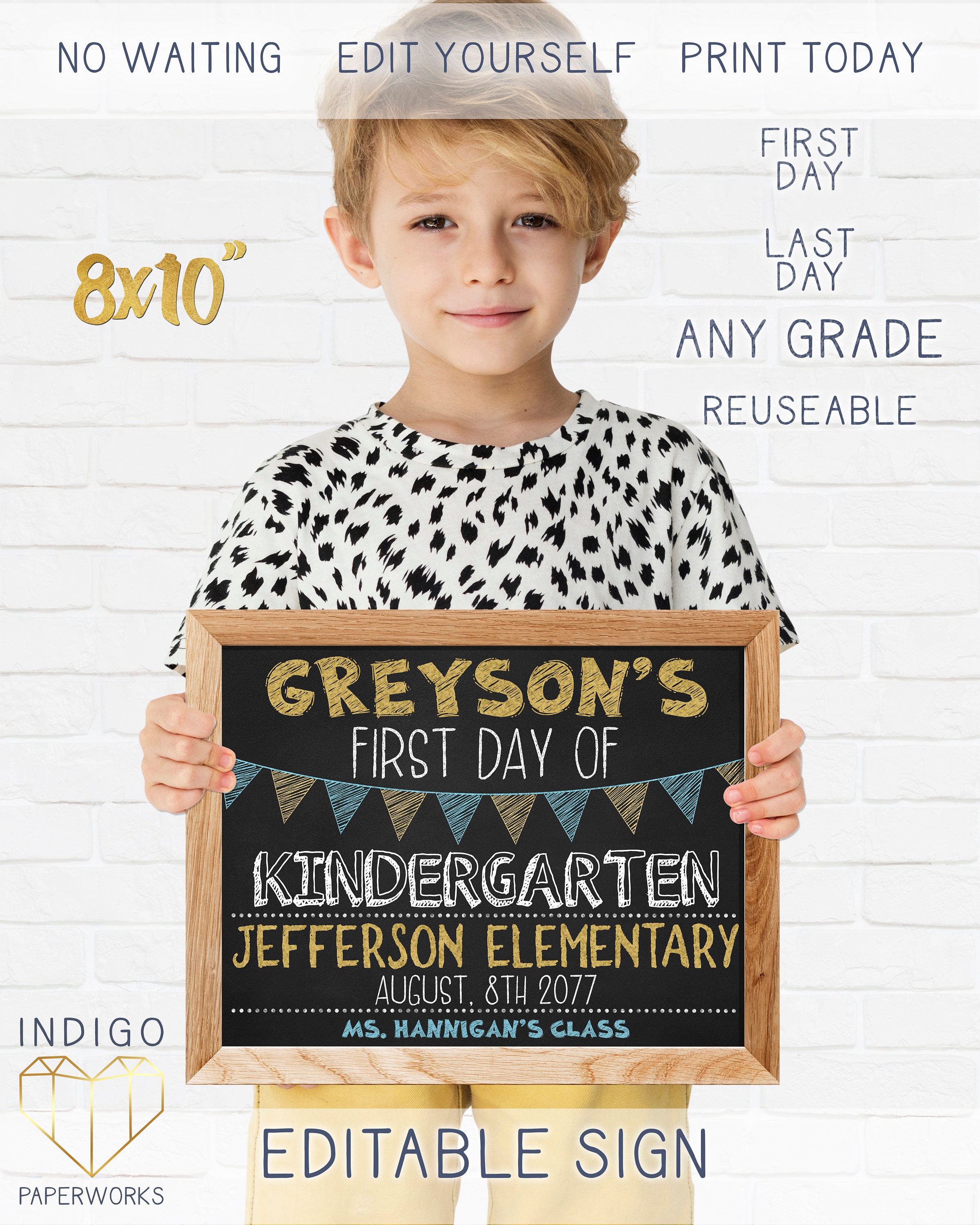 Printable First Day of School Chalkboard Sign 8x10 Etsy