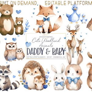 Aquarel schattige vader en baby dieren clipart-12 mooie aquarel bos baby dieren vos, beer en uil png-afbeeldingen voor COMMERCIEEL GEBRUIK