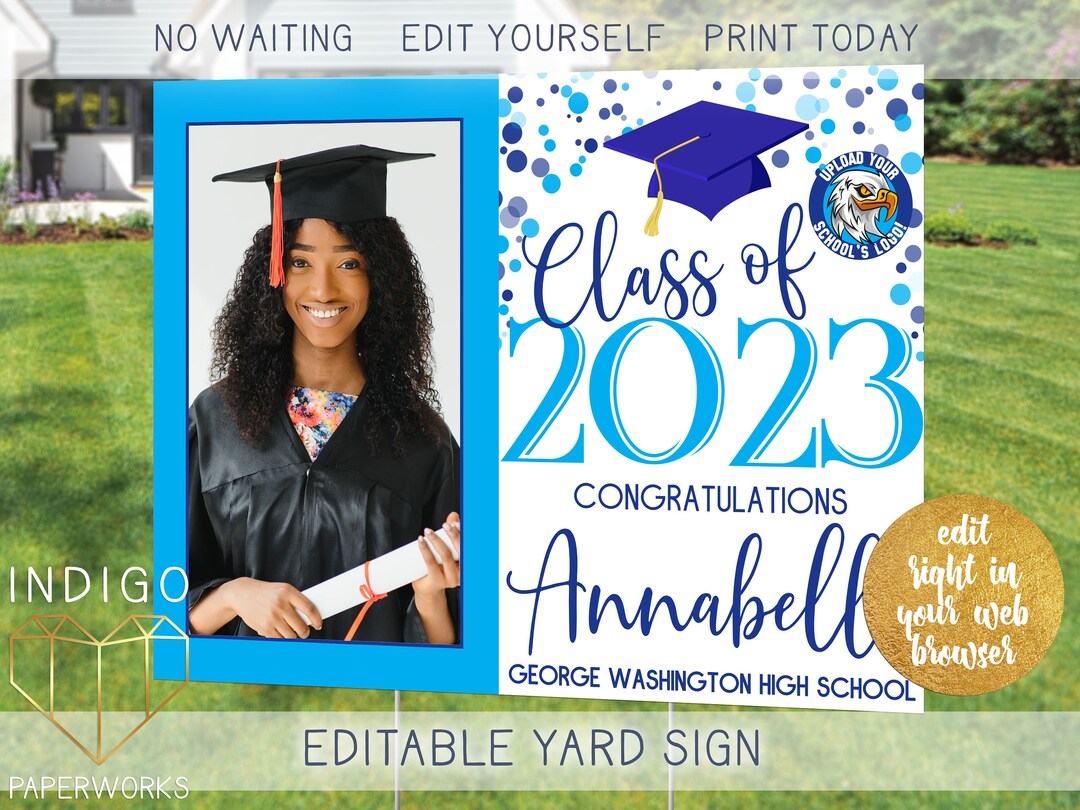 Printable 2025 Grad Lawn Sign With Photo Light Blue and Navy Custom ...