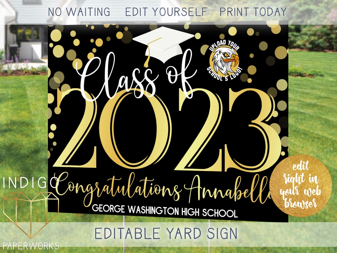 Printable 2025 Graduation Lawn Sign, Custom Gold Foil & Black Modern ...