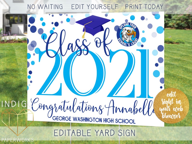 Printable 2022 Graduation Lawn Sign Custom Light Blue & Navy Etsy