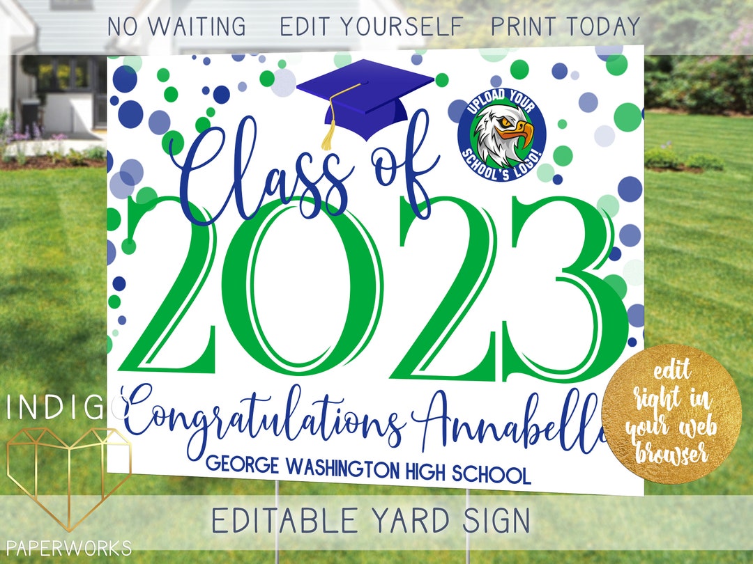 Printable 2023 Graduation Lawn Sign, Custom Green & Navy Modern Grad ...